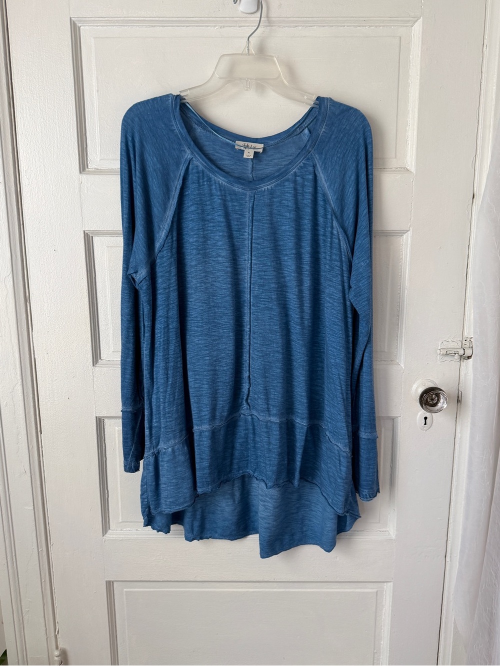 Style & Co. Blue Raglan Long Sleeve High Low Tunic Top Flowy Relaxed Cotton XL